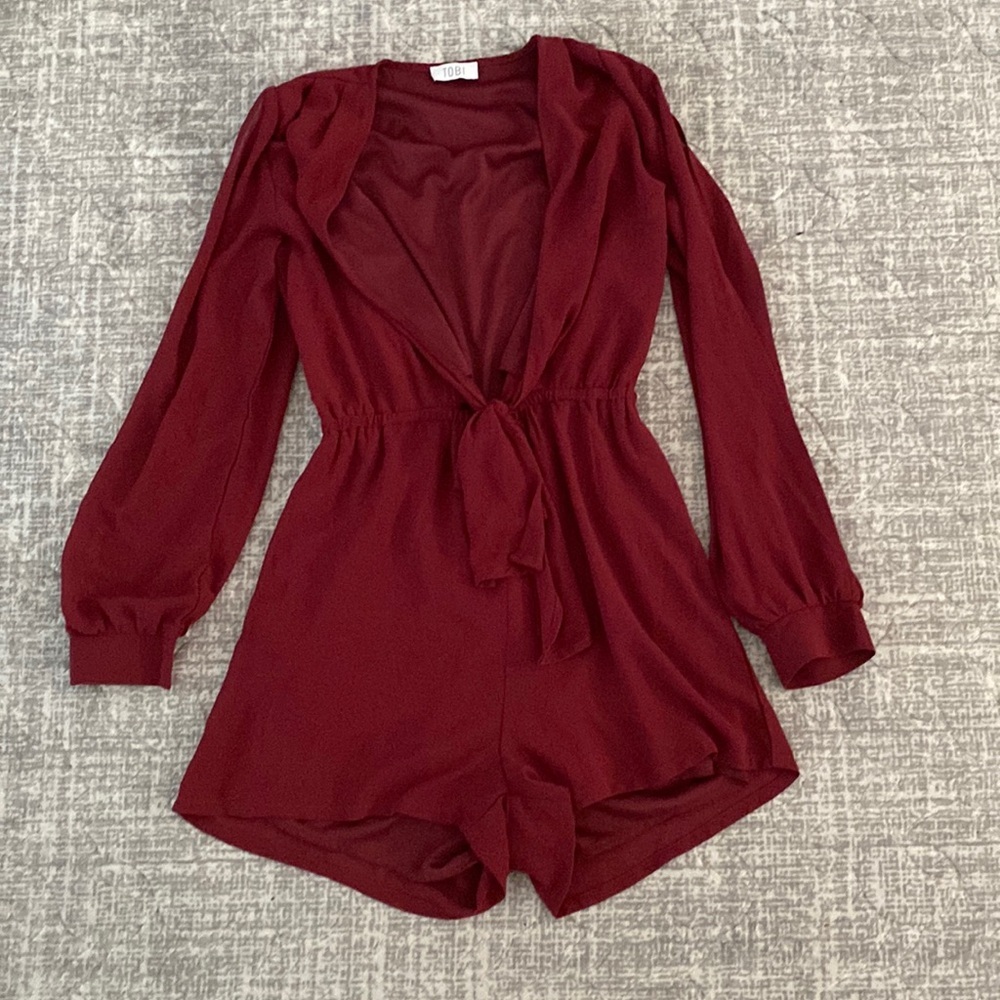 Tobi Burgundy Long Sleeve Romper